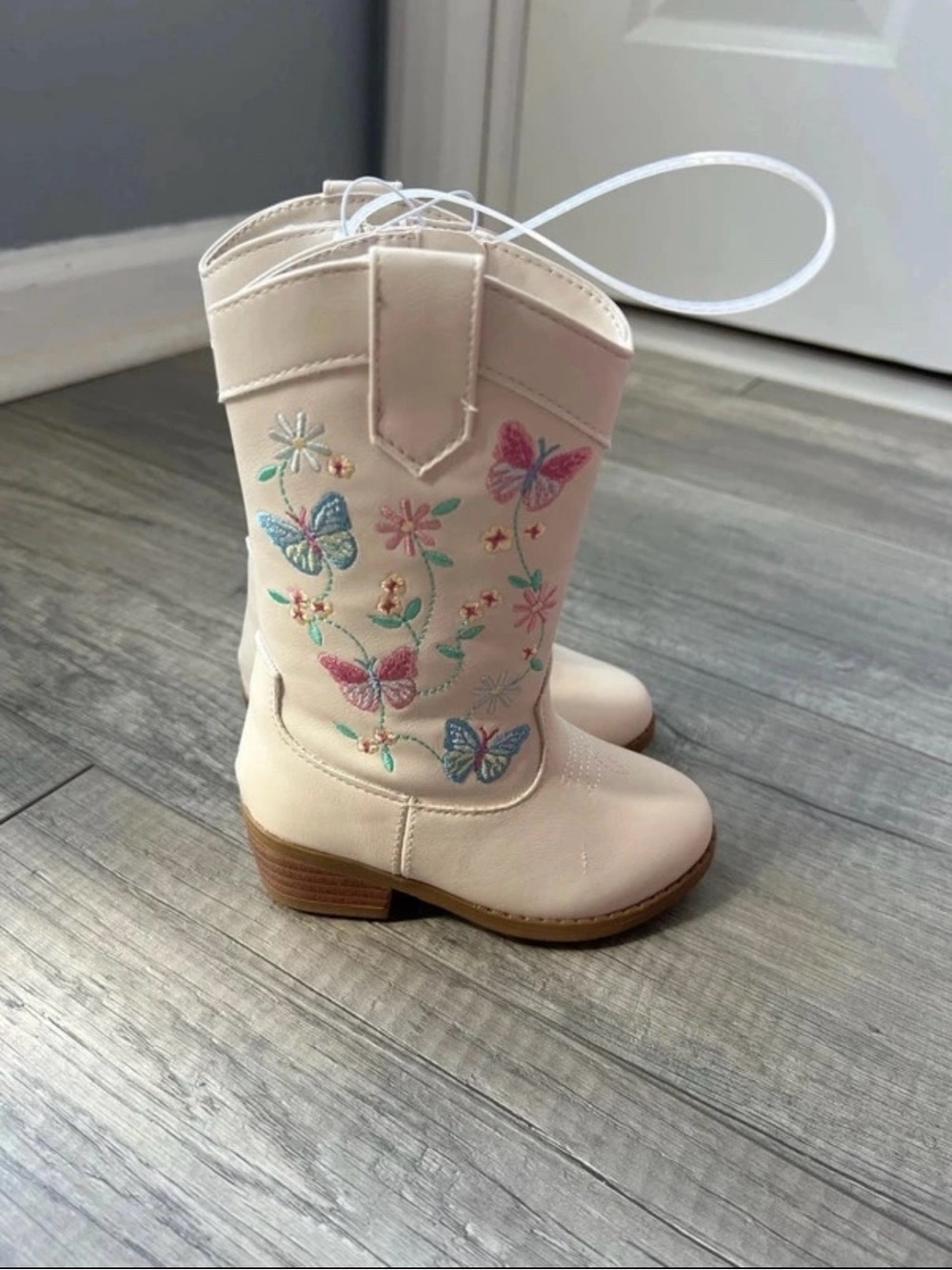 Sugar Pink Kids Western Boots with Butterfly Embroidery